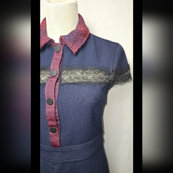 MAJE Riloid Navy Lace Trim Collared Dress Sz 1 As seen on TV Charmed - Picture 6 of 14
